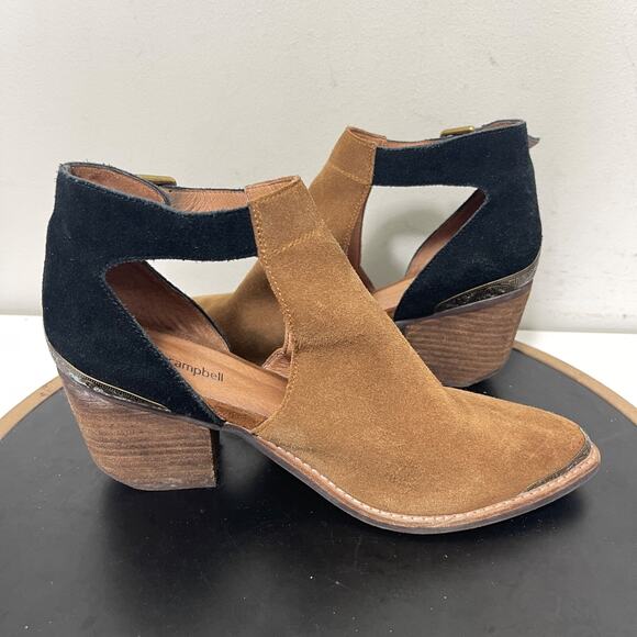 Jeffrey Campbell Cutout Ankle Boots Women 8.5 Brown Black Suede Western‎ - Picture 7 of 13